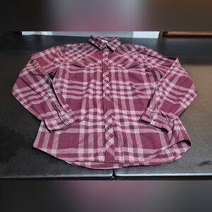 Men's size medium/15-15.5 burgundy and white plaid Express western style shirt